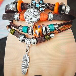 Bohemian Multi-Layer Leather Bracelet with Silver Accents